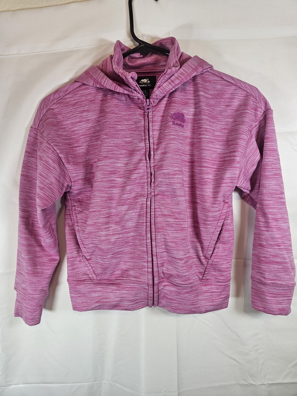 Roots Pink Heathered Zip-Up Hoodie for Kids